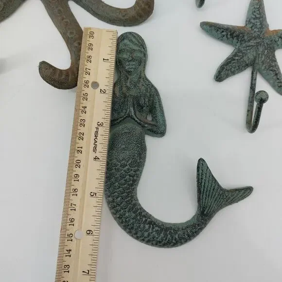 Bath Metal Coastal Mermaid Starfish Green Distressed 7 pcs - Picture 4 of 16